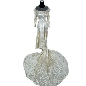 Vintage 40s Liquid Satin Wedding Dress 100" Train Beaded Restoration Project XXS
